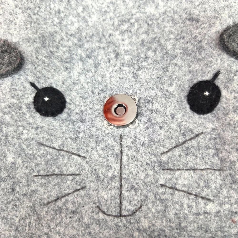 Cute Handmade Gray Felt Kitty Cat Shoulder Bag Adjustable Strap Magnetic Closure